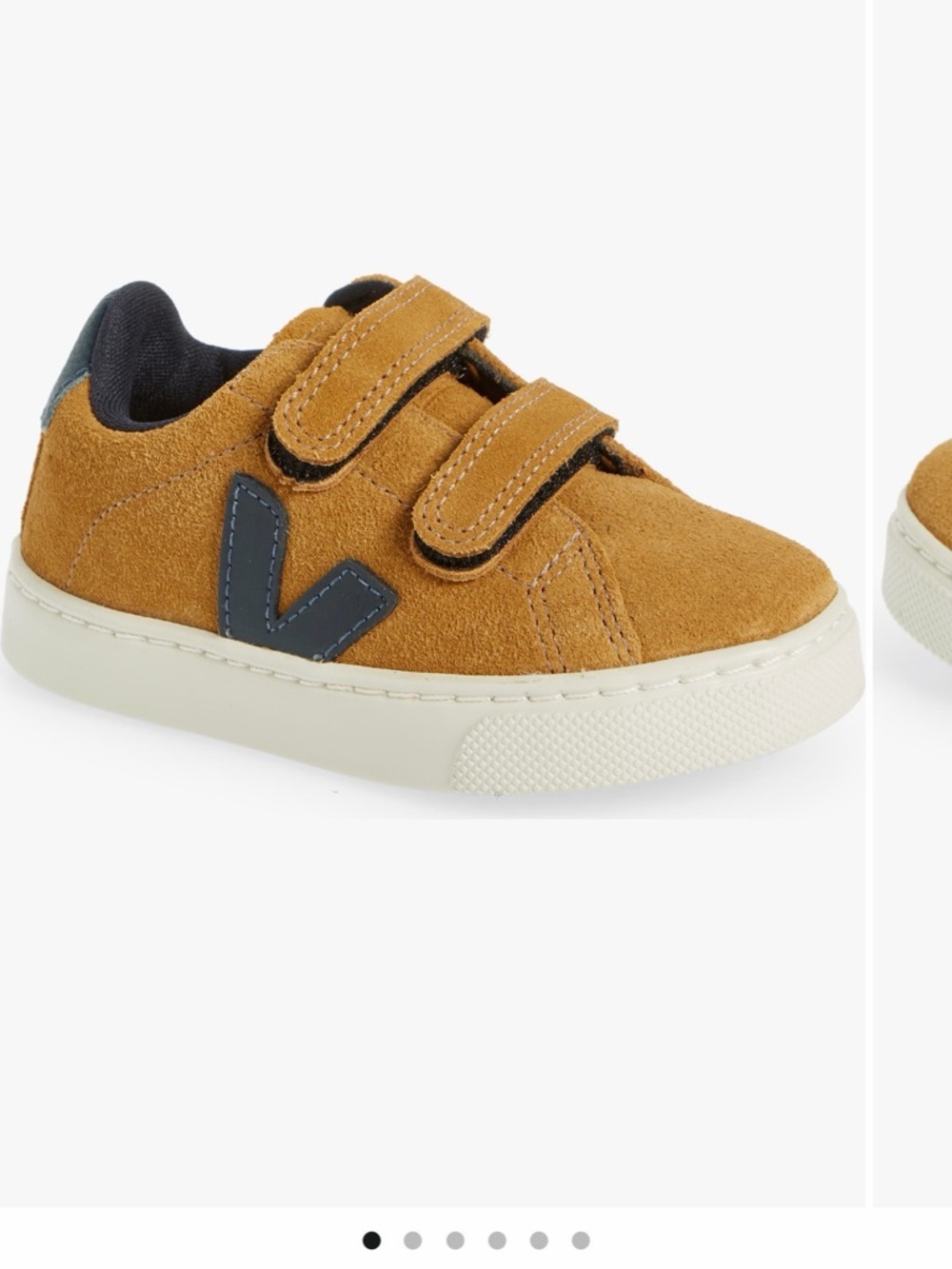 Veja Kids Mustard Suede Velcro Sneakers with Navy V Logo